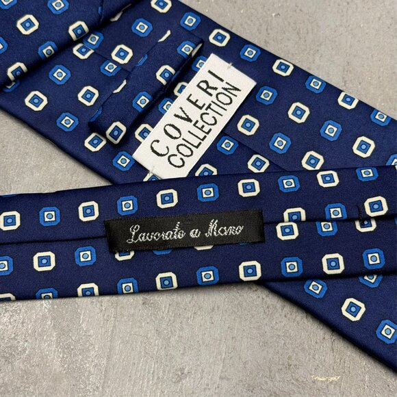 Coveri Collection Tie Handmade Silk Blue Polka Dot 3" - Picture 5 of 5